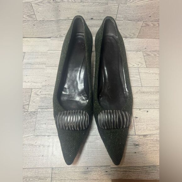Stuart Weitzman  Green tweed kitten heels size 8.5‎ - Picture 9 of 14
